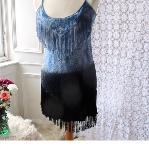Free people lace blue fringe tunic dress