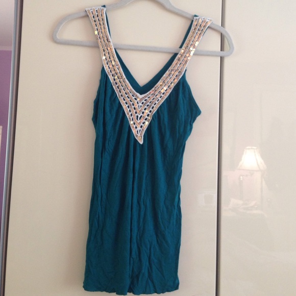 Turquoise and Gold Sequin Top