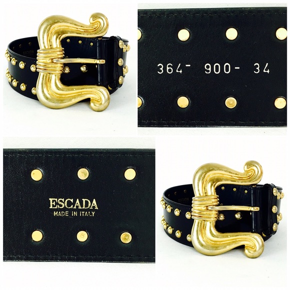 ESCADA vintage studded embossed leather waist belt - Picture 3 of 4