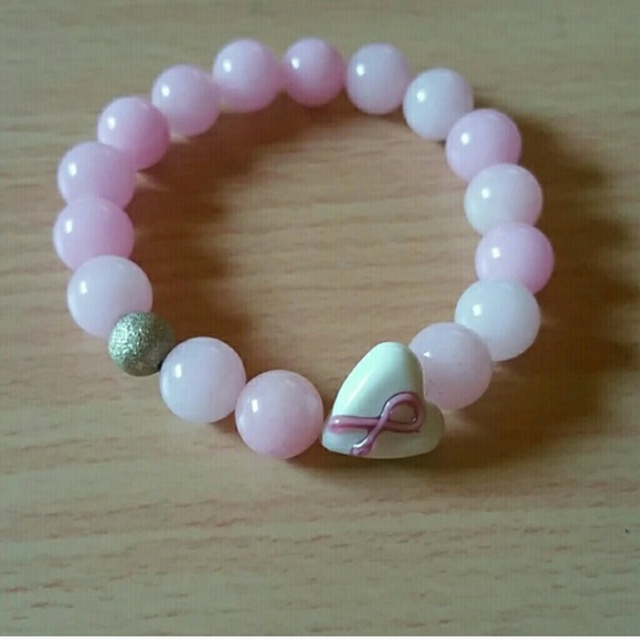 Dyed Pink Jade Breast Cancer Awareness Bracelet