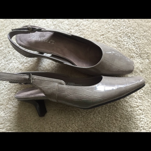 Grey/taupe crocodile accent sling backs