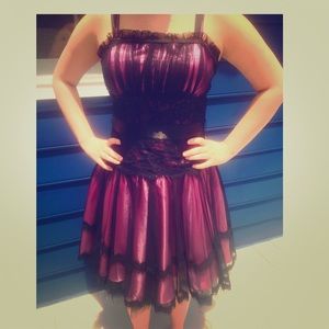 Purple dress with a black lace overlay