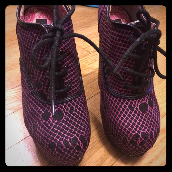 Iron Fist hot pink mesh print lace up booties