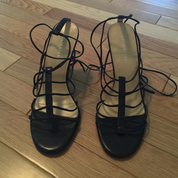 NWOT black high heel tie sandals Sz 7 - Picture 2 of 3