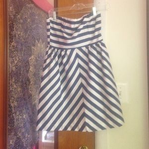 Strapless Navy Striped Dress