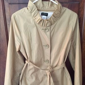 JCrew Tan Ruffled Short Trench Jacket