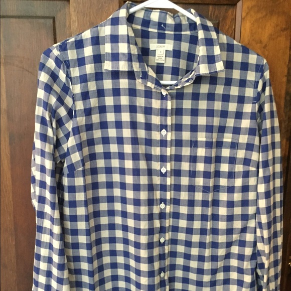 JCrew blue and cream gingham button down shirt
