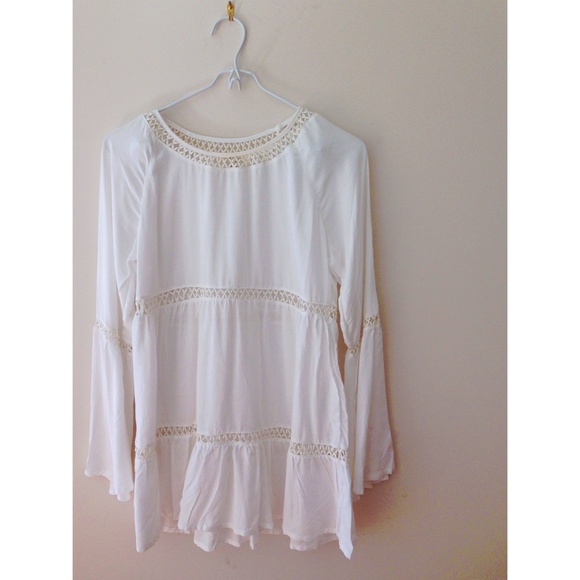 Boho white tunic with bell sleeves