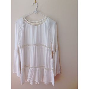 Boho white tunic with bell sleeves