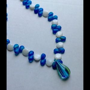 Statement blue and white necklace and bracelet