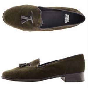 American Apparel Green Velvet Tassel Loafers