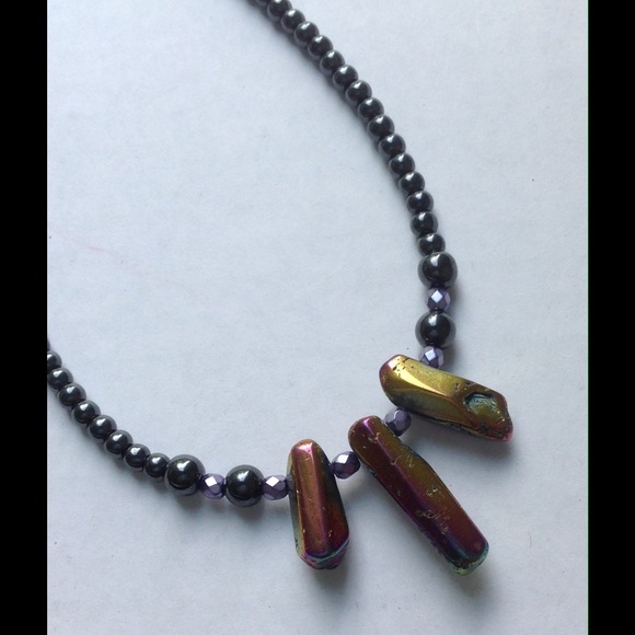Statement oil-spill crystal necklace
