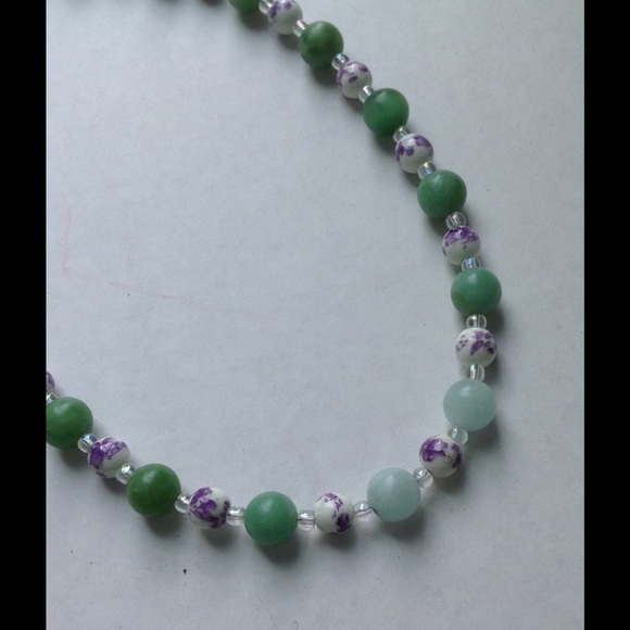 Oriental jade and floral necklace, Asian inspired