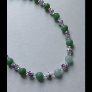 Oriental jade and floral necklace, Asian inspired