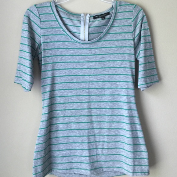 Green Envelope Tops - Green Striped Zip-Back Top