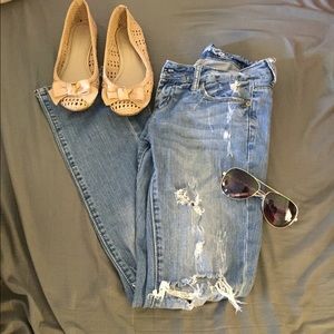 aeo skinny 77 light wash destroyed jeans