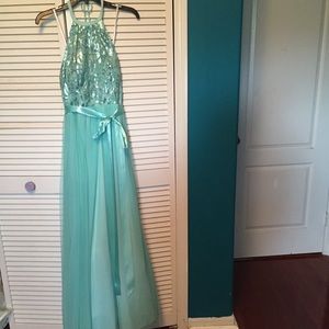 Long haltered blue dress