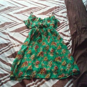 Green Floral Print Summer Dress