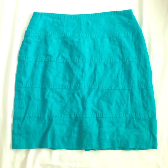 Turquoise Linen Pencil Skirt
