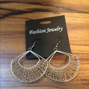 Silver tone Puffed Fan Shape Earrings