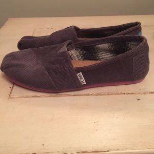 Grey corduroy toms with purple bottom