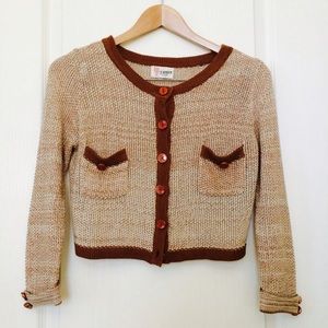 Brown Tweed-like Cropped Cardigan