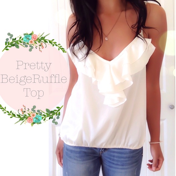 Ali & Kris Tops - Pretty Beige Ruffle Front Tank