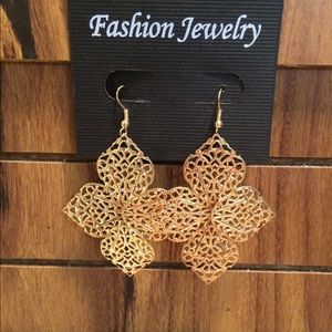 Gold tone Large Petal Shapes Dangle Earrings