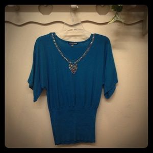 [cable & gauge] Teal Flutter Sleeve Sweater Top