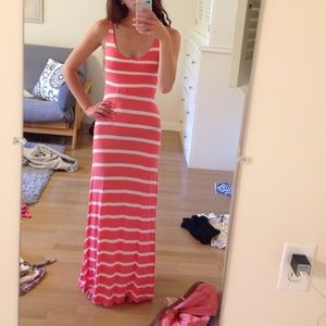 Coral & White Striped Maxi Dress