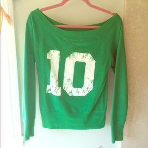 Green, off the shoulder sweater