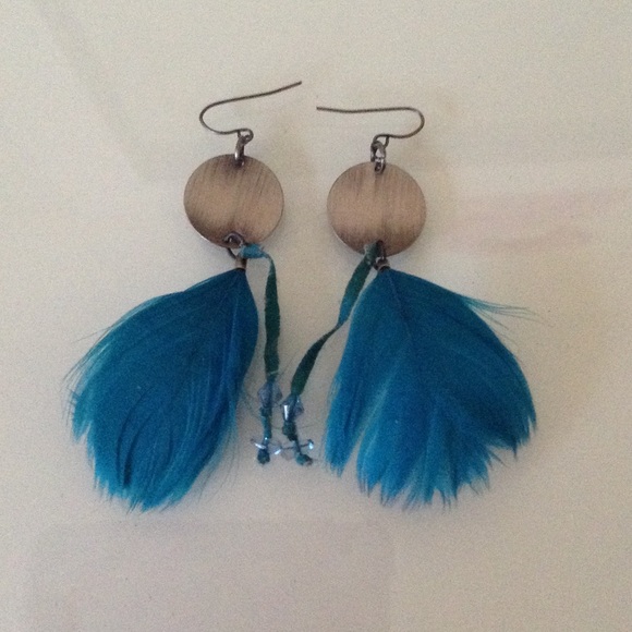 Blue feather earrings