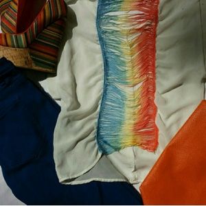 White top with multi color fringe