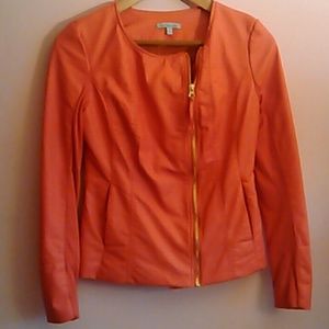 New orange fitted pleather jacket