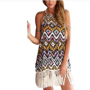 Boho Fringe Halter Dress