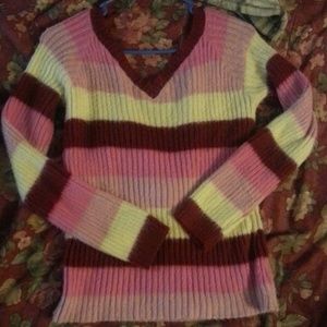 Pink sriped low cut sweater