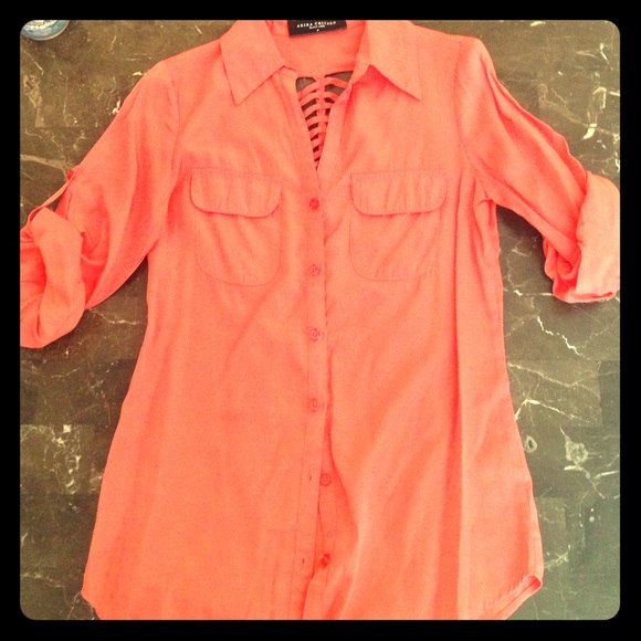 Akira coral button down blouse