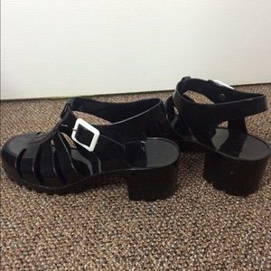 Black Chunky Heel Jelly Sandals