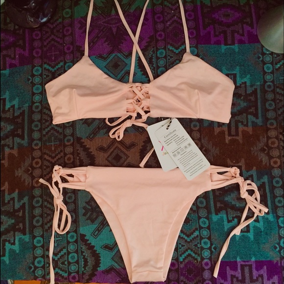 Light Pink Front Tie Cheeky Bikini Set