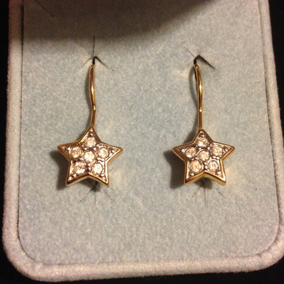 🌟 Gold star sparkle cz hook dangle earrings