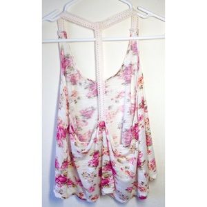 Floral Lace Y Back Top