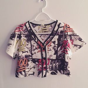 Button up 💯 emoji crop top