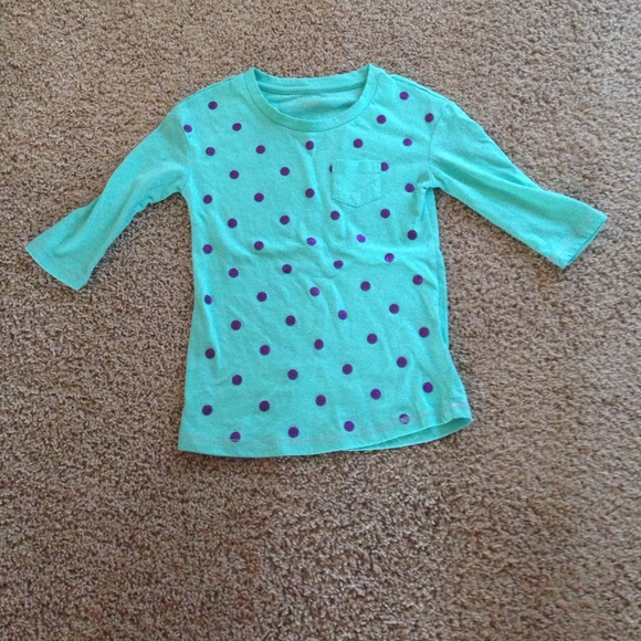 Girls 3/4 sleeve polka dot pocket tee