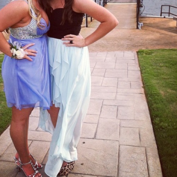 Black and light blue high low dress