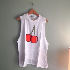 WILDFOX size Small Cherry Cut Off White T-Shirt