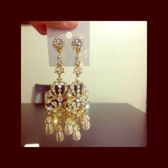 Gold Pearls Chandelier Earrings