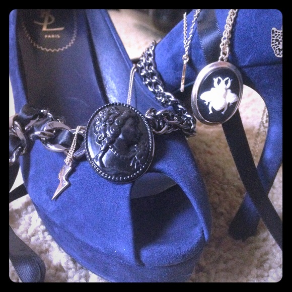 YSL Navy Suede Peeptoe Pumps