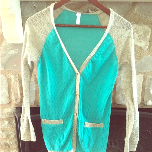Cute blue and grey knit cardigan!