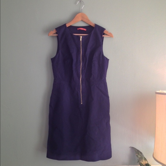 Anthropologie 12 Zip Up Front Navy Fitted Dress