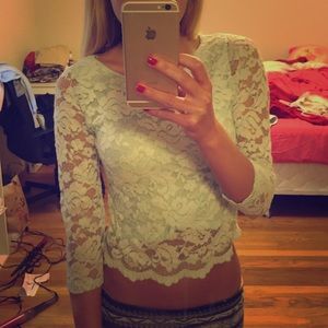 Lacy mint crop top